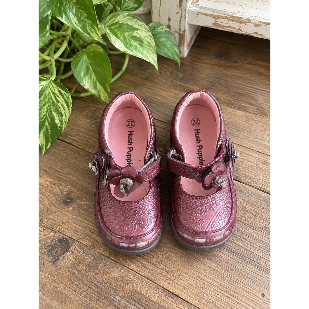 Hush Puppies Toddler Girls Paisley Metallic Burgundy Flower Mary Jane Shoes 22